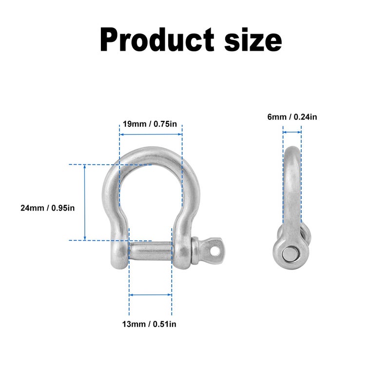 GENHAKON 25 Packs 1/4 Inch 304 Stainless Steel D Ring Shackles Set for Outdoor Adventure?Traction Steel Wire and Heavy Duty Construction, Bow Shape, Anchor Shackles 6 mm, by - Image 2